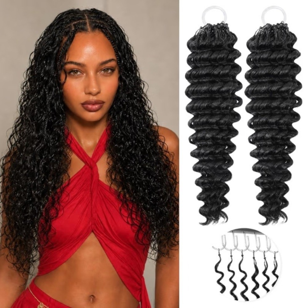 100% Human Hair 18 Inch Deep Wave Feather Crochet Natural Black Pre-Looped 50g